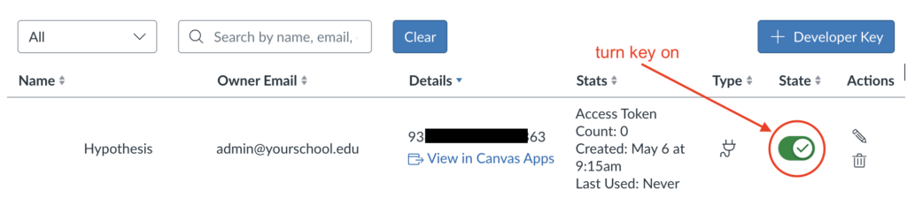 Image showing Client ID and how to turn the key on